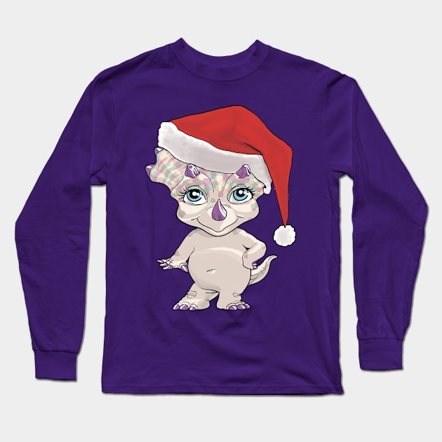 Lil Miss Christmas Triceratops Long Sleeve T-Shirt by AyotaIllustration